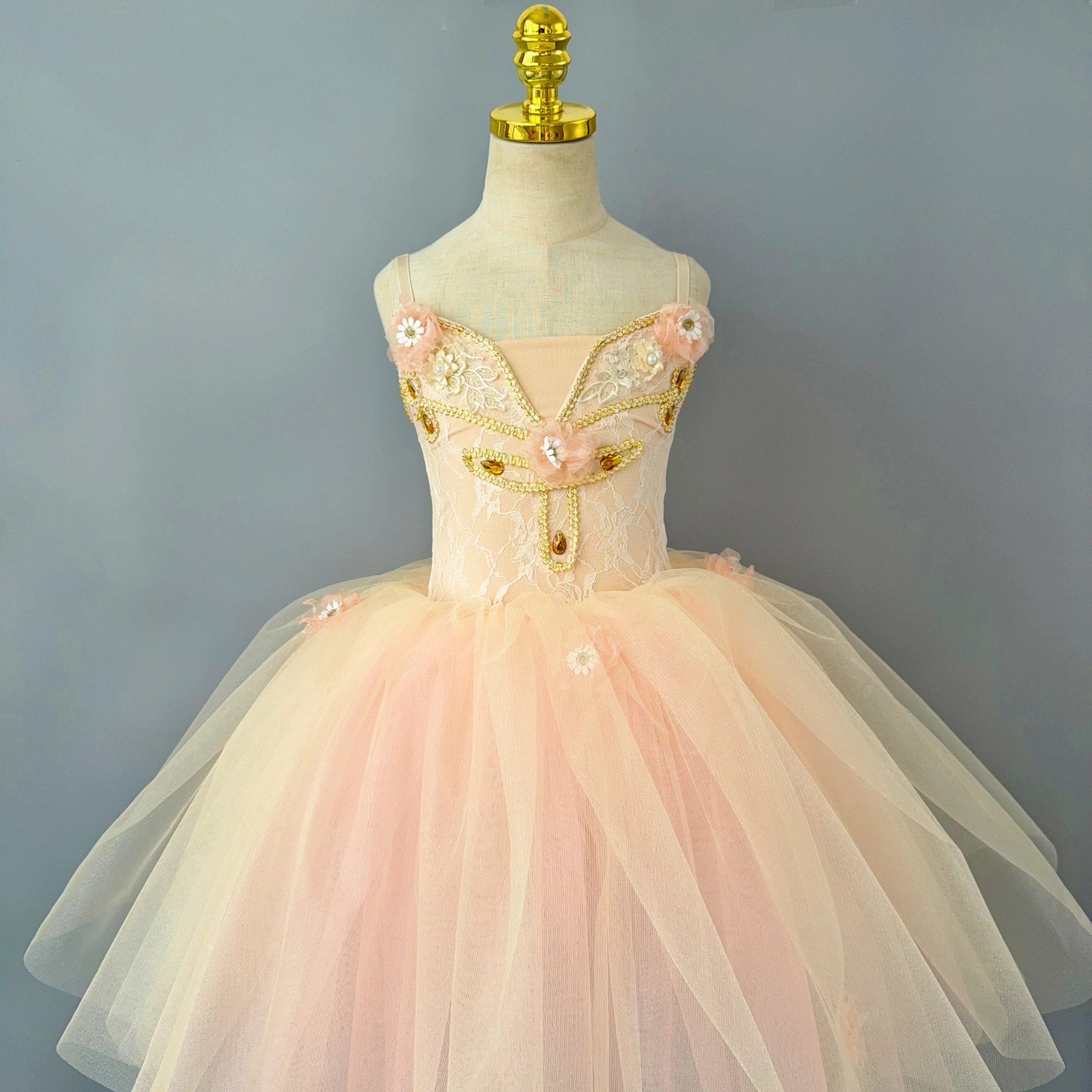 طفل رومانسي المشمش الباليه توتو فستان ملابس الرقص الفتيات فستان الباليه الاطفال الرقص الحديث فستان الأميرة ملابس الأداء #3