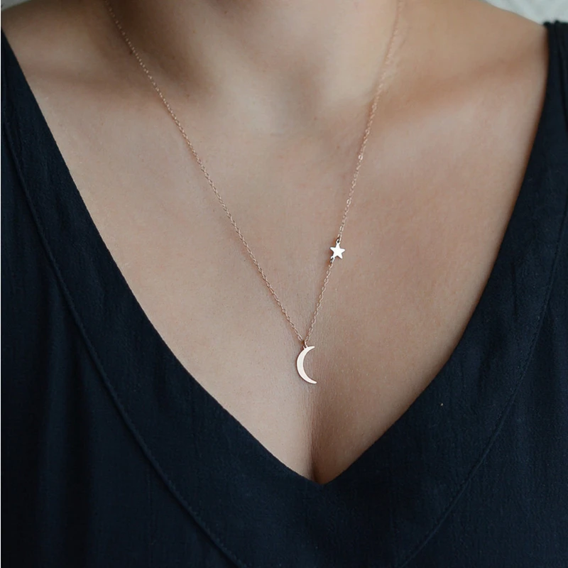 New Fashion Kpop Moon Star Choker Necklace Cute Golden Meniscus Clavicle Chain Pendant for Women Jewelry Girl Gift Collares