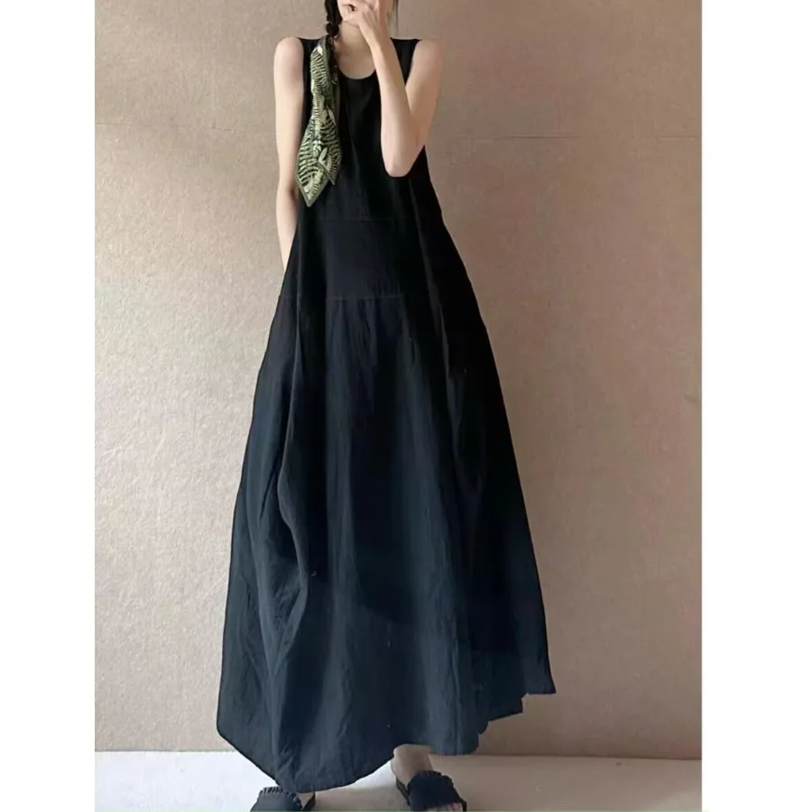 

Новый летний хлопковый льняной супер длинный жилет Dr round Ne Overhead Splicing Свободный утягивающий художественный длинный Dr