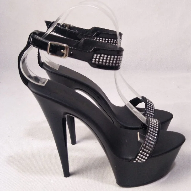 

LAIJIANJINXIA New PU Sexy Exotic Pole Dancing Shoes Summer Women Sandals 15CM High Heels Buckle Strap Size 34-46 K089