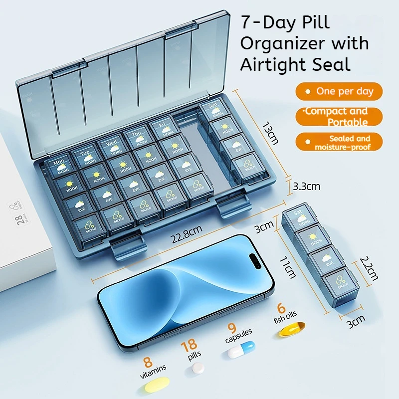 

21/28 сетки, чехлы для таблеток, портативный контейнер для таблеток, большая вместительная коробка для хранения таблеток, влагостойкое уплотнение, коробка для таблеток для фортепиано