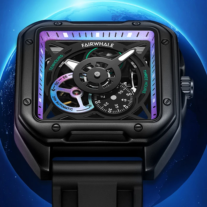 

Часы MARK FAIRWHALE 6320, мужские часы с автоматическим механизмом, силиконовый ремешок, светящиеся водонепроницаемые спортивные механические часы