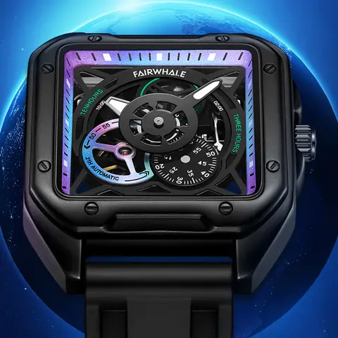 MARK FAIRWHALE 6320 Watches for Men Automatic Movement Silicone Strap Luminous Waterproof Sports Mechanical Watch