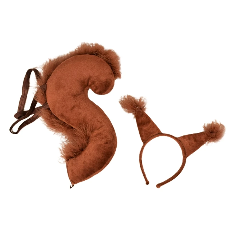 Cosplay Monkey Squirrel Ears Shape Hairhoop and Tail Suits Kids Animal Fancy Costume Novelty Supplies for Halloween Party