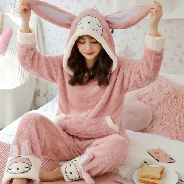 Pijama De Veludo Mulher Inverno Pijamas Kawaii Set Mulheres Pijamas Xadrez Flanela Pijamas Menina Pijama Mujer Ternos Noturnos Homewear