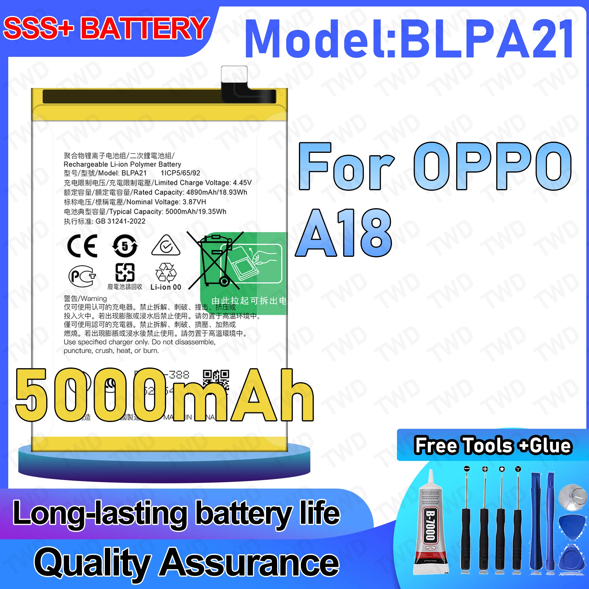 

BLPA21 5000mAh High Capacity Battery for OPPO A18 New Quality with Free Tools