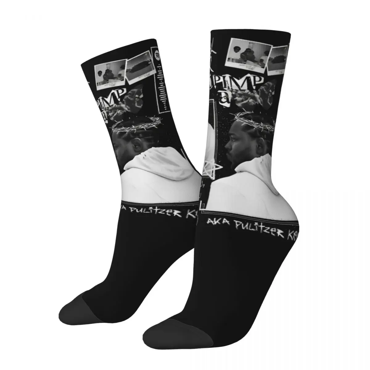 

Kendrick Lamar Hiphop Theme Design Crew Socks Merch for Daily Wear Flexible Dress Socks