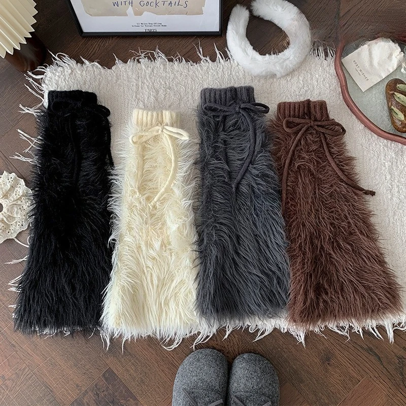 شتاء دافئ فروي تدفئة الساق Y2K لوليتا الفتيات غطاء للقدم JK جوارب يابانية شتاء دافئ سميكة Harajuku جوارب طويلة فضفاضة