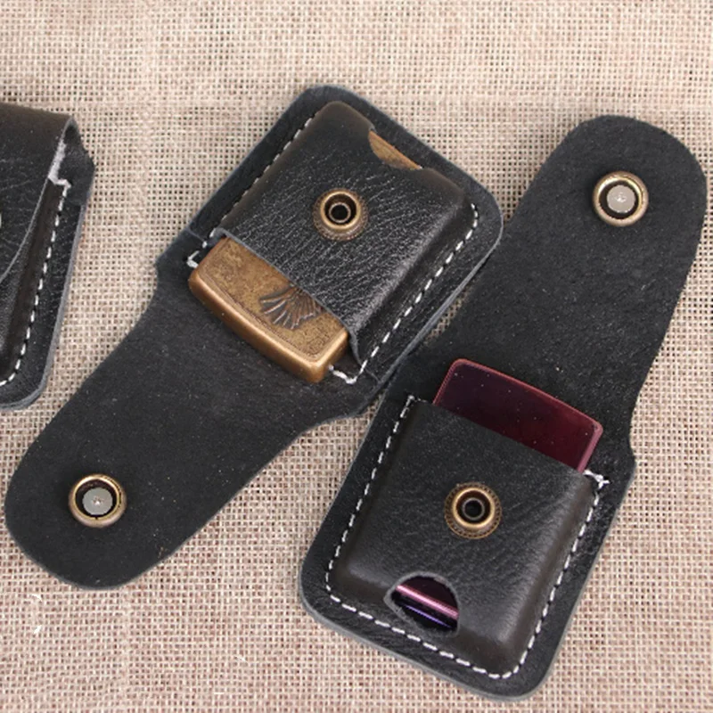 Genuine Leather Lighter Case Cowhide Custom Protective Sleeve Lighter Storage Holster Belt Bag Handmade for Zippo Lighter Case