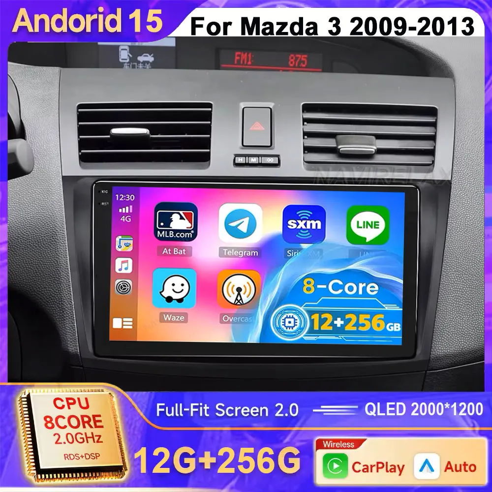 

Android 15 For Mazda 3 2009-2013 Video Player Car Radio Multimedia Stereo Navigation Carplay Speakers Head Unit Audio GPS 2 Din