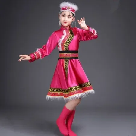 Vêtements de danse folklorique mongole pour enfants, vêtements nationaux chinois pour filles, performance sur scène, nouvel an, 303