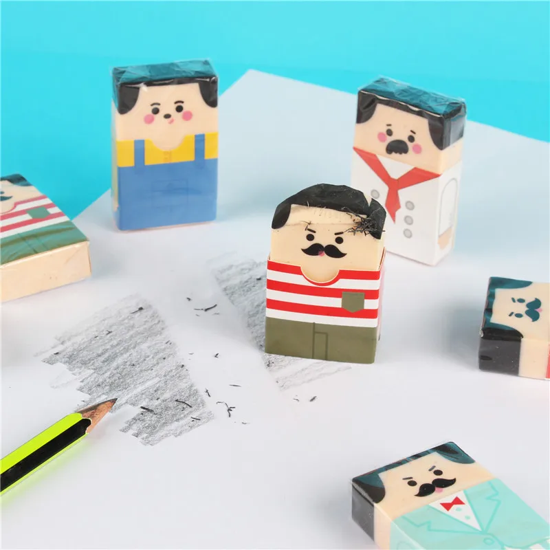 Funny Cartoon Erasers Kawaii Old Man Rubber Pencil Eraser Correction Tools Korean Stationery Kids Gfts School Office Supplies