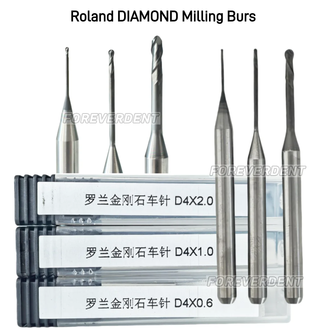 Dental Diamond Roland Milling Burs Zirconia Cutting CAD CAM Coated φ2.0/1.0/0.6 Bur