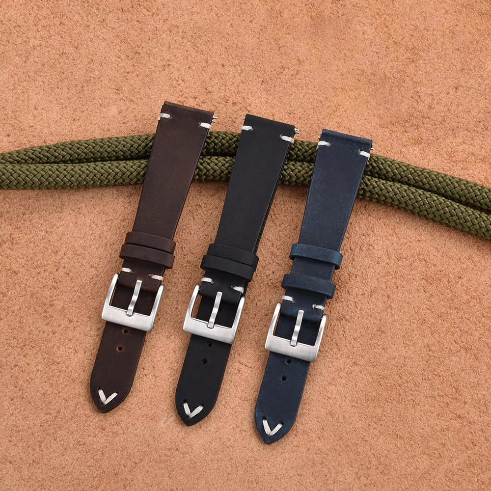Vintage Stitched Leather Watch Strap 18mm 20mm 22mm Cowhide Leather Watchband For Huawei Watch Belt Quick Release Bracelet