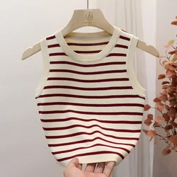 Summer spring striped tank tops women sleeveless knitted T-shirts crop tops female elastic slim casual vests pullover camis