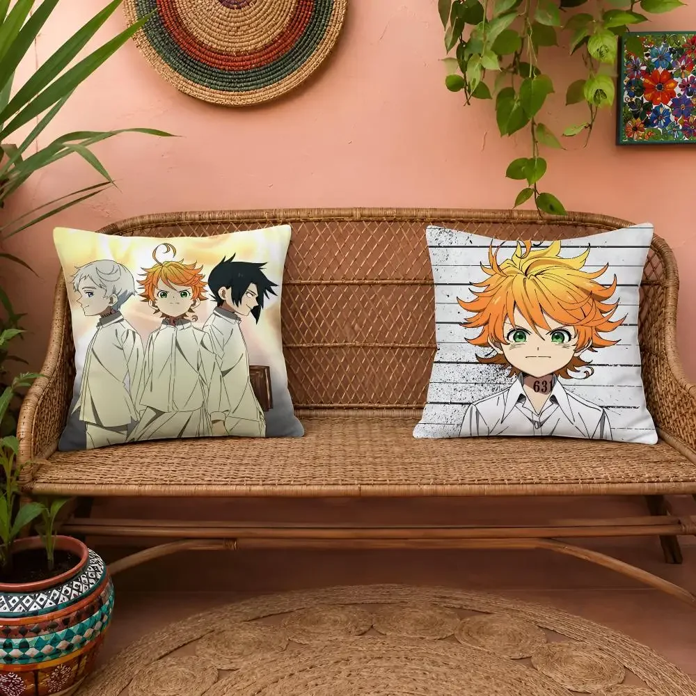 Cute Anime The P-Promised Neverland Cushion Cover Pillow Cover Soft Plush Fabric Removable Washable Sofa Chair Bed Decoration