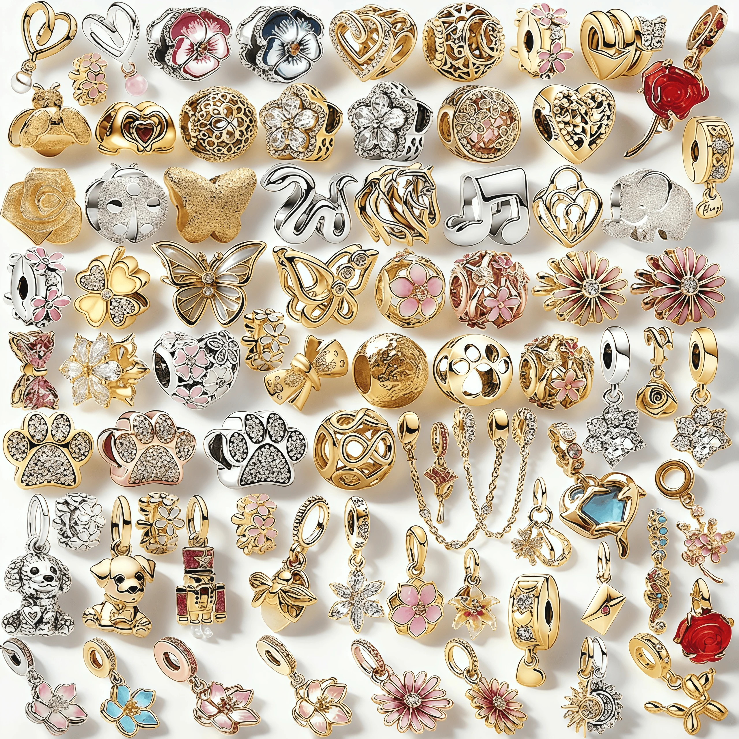 

Популярные в тренде подвески-шармы DIY: цветы, бабочки, животные, символы, блестящая серия, совместимые с браслетами типа «змейка», подарок