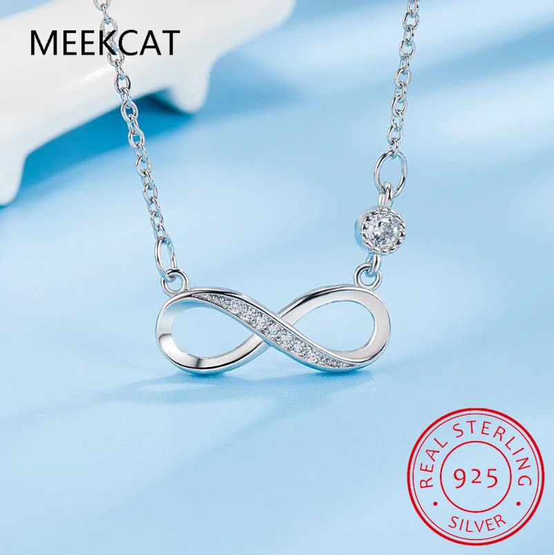 Fashion Female Necklace 925 Sterling Silver Infinite Love 8-word Pendant Necklace for Women Micro Single Zircon Clavicle Chain