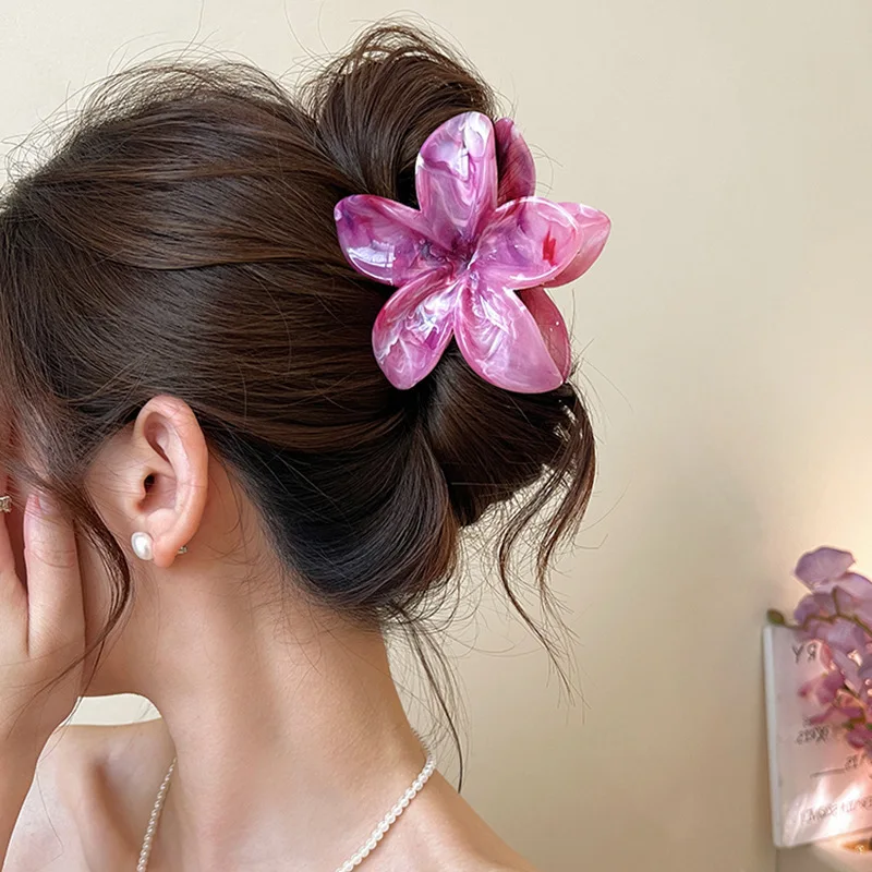 Acrylic Flower Hair Clip Marble Texture Hair Claws Clips Trendy Women Girl Ponytail Hair Claw Hairpin Headwear Hair Accessories