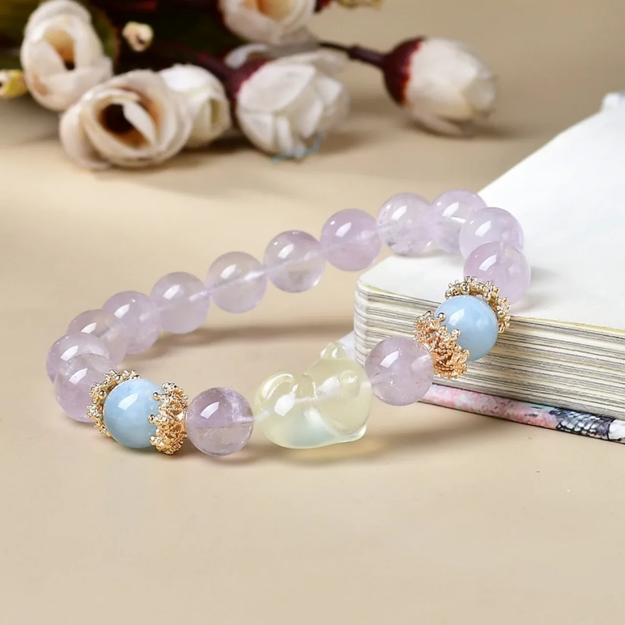 

Natural Amethyst Aquamarine Citrine Kitten Bracelet Light Luxury Fashion Women's Lucky Bracelet