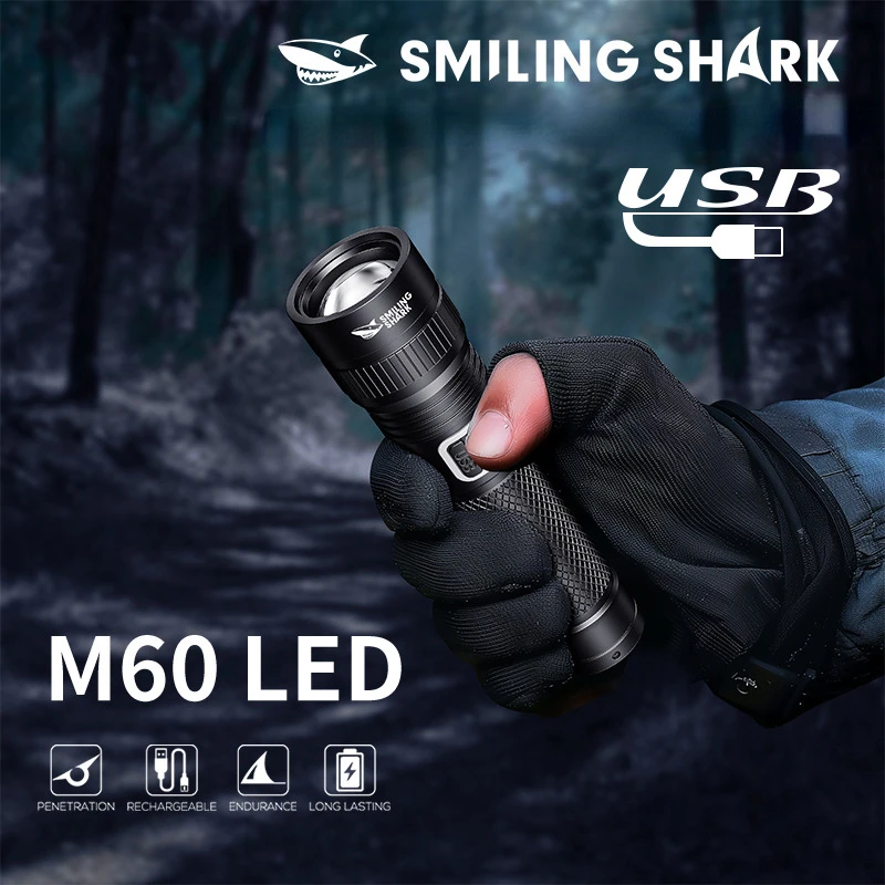 SMILING SHARK Outdoor Flashlight Portable Strong Light Variable Focus with Floodlight Side Light Home Outdoor Camping Flashlight