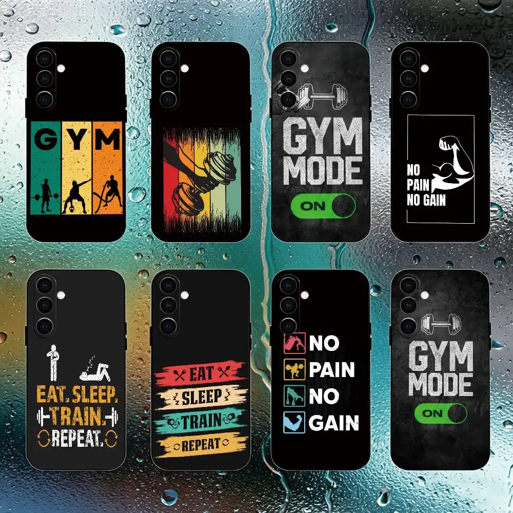 Bodybuilding Gym Fitness Phone Case Black Silicone Soft For Samsung Galaxy A73,A72,A71,A70,A53,A52,A51