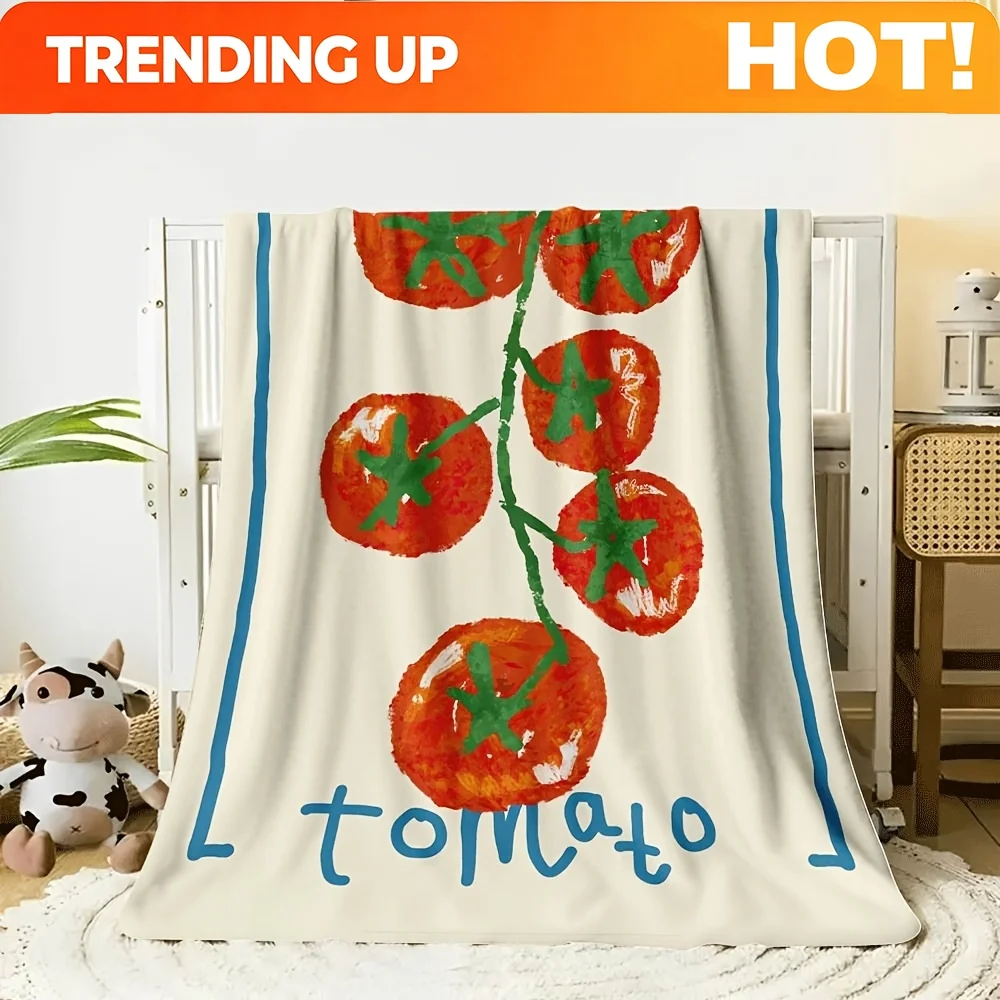 Customize A Stylish And Attractive Flannel Blanket Featuring a Tomato Vine Pattern, Suitable for Relaxing on The Sofa in The Liv