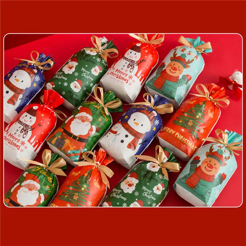 50 Pcs Fresh Ribbon Drawstring Bag Christmas New Year Food Candy Packaging Gift Bag Baking West Point Cookies Bunch Pocket