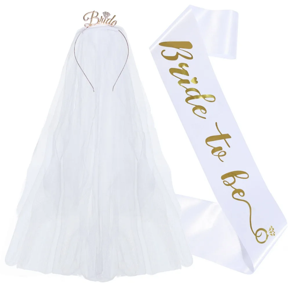 Set aus 3 Stück Bride To Be Schärpe, Tiara, Stirnband und Schleier für Brautparty, Hochzeit, Junggesellinnenabschied, Gastgeschenk, Dekorationen, Zubehör – Detail 2