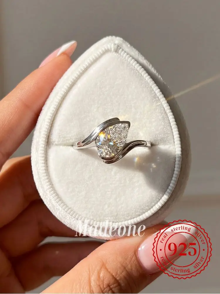 925 Sterling Silber gedrehter Wassertropfen-Zirkon-Ring für Frauen, Verlobung, Hochzeit, luxuriöser, modischer, hochwertiger, edler Schmuck