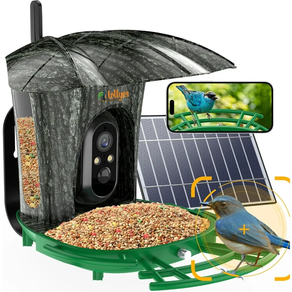 

Smart Bird Feeder with Camera+7W Solar Panel,180°Wide View 1080P Auto Capture Bird Video&Motion Detection, Bird Feeder Camera