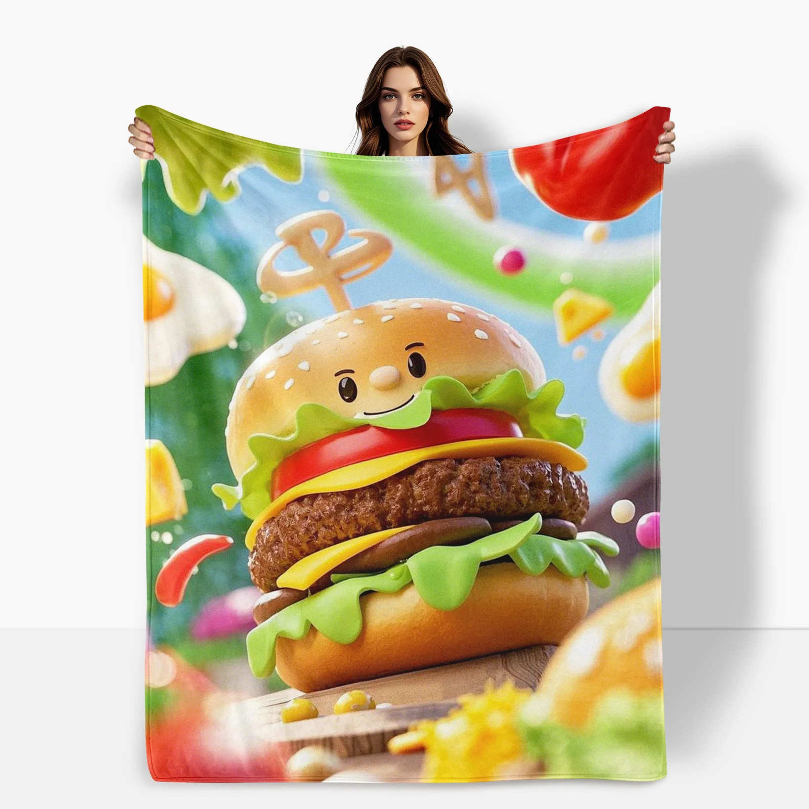 Hamburger Personified Vegetable Fruit Blanket For Whimsical Comfort And Playful Style Perfect For Indoor Lounging Or Picnic Fun