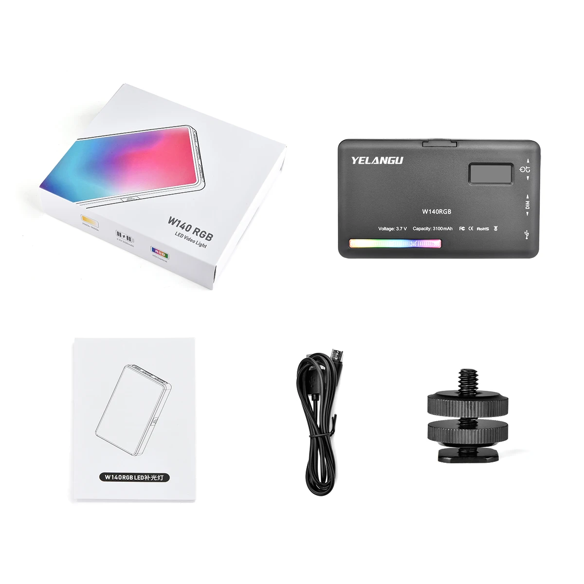 LW140 RGB светодиодный светильник для видео, полноцветный, с регулируемой яркостью, 2500-9000K, заполняющий свет для камеры для фотостудии в виде живого видеоблога