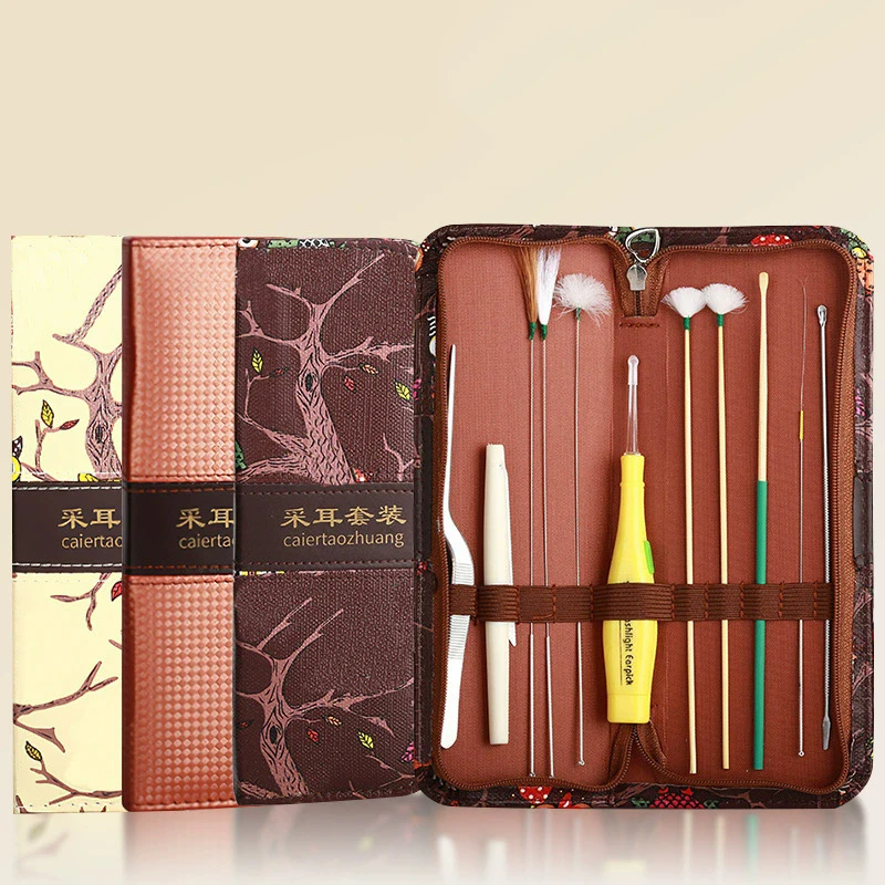 

Professional Ear Pick Kit 11-in-1 Ear Cleaning Tools with Goose Feather & Light Safe Ear Wax Remover Spoon Set for Adults