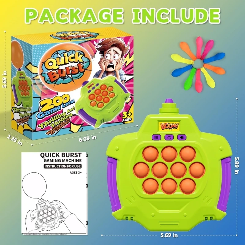 Kids Games Toys, Handheld Sensory Game with Balloons, Quick Push Game Console, Bubble Stress Pop Light Up Game