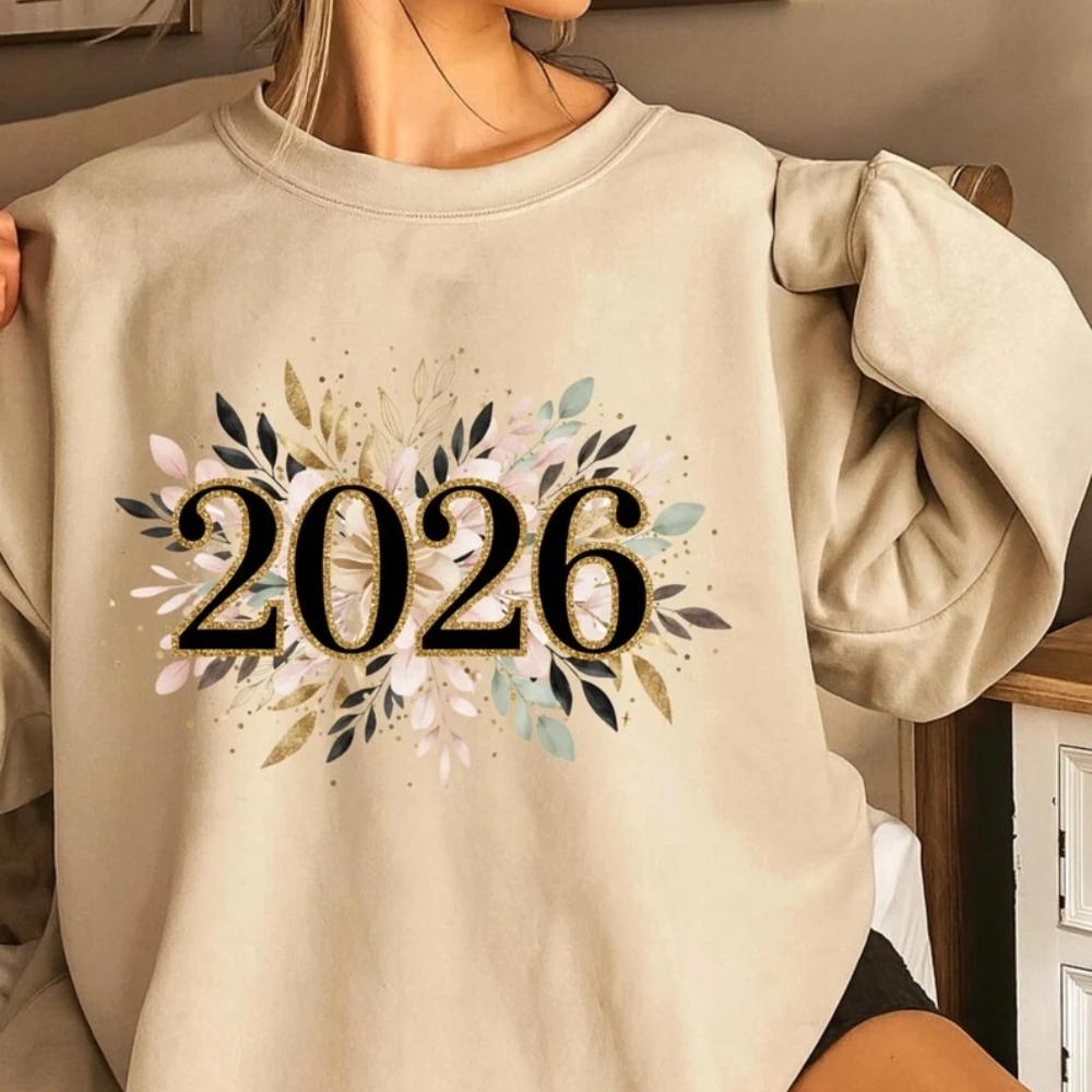 Jersey de moda de Año Nuevo 2026, ropa de mujer con estampado creativo de diseño elegante, ropa de fiesta de Feliz Año Nuevo, Tops de vacaciones