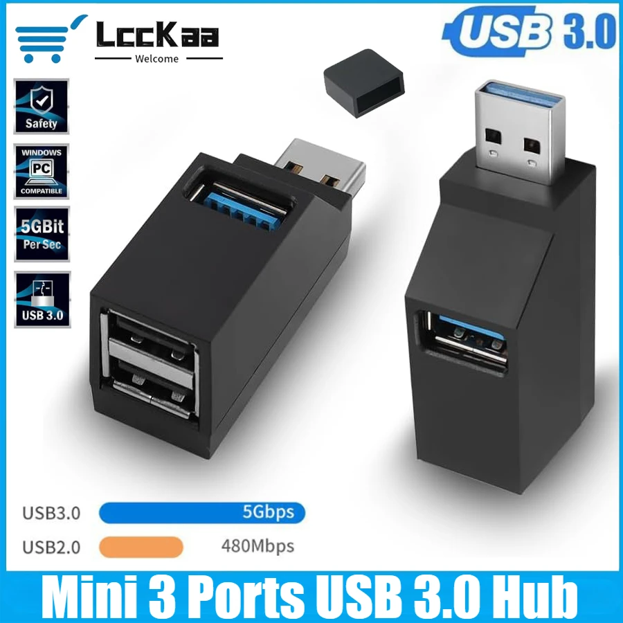 

LccKaa USB3.0 HUB Adapter Extender Mini 1 To 3 Ports High Speed USB2.0 Hub Splitter for PC Laptop U Disk Card Reader Accessories