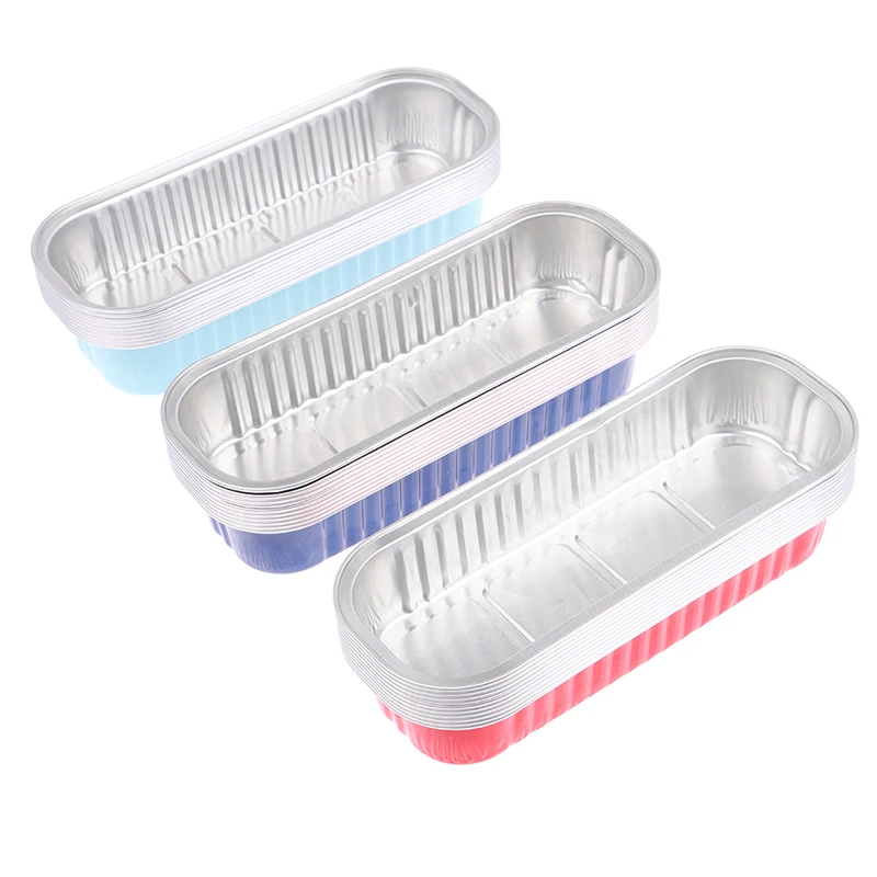 10 Pcs 200ml Aluminum Foil Cake Box Rectangular Small Tin Cake Baking Dishes Pudding Cheese Dessert Cup With Lid