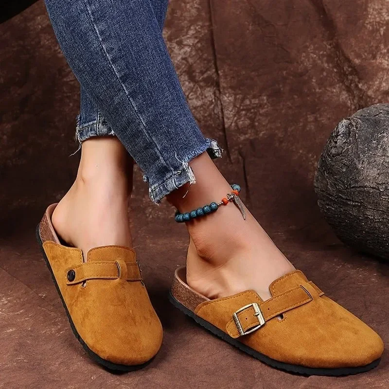 Fashion Women Casual Faux Suede Slippers Wedges Heel Cork Mules Platform sandals Clog Non Slip Sole Buckle Outdoor Home Shoes