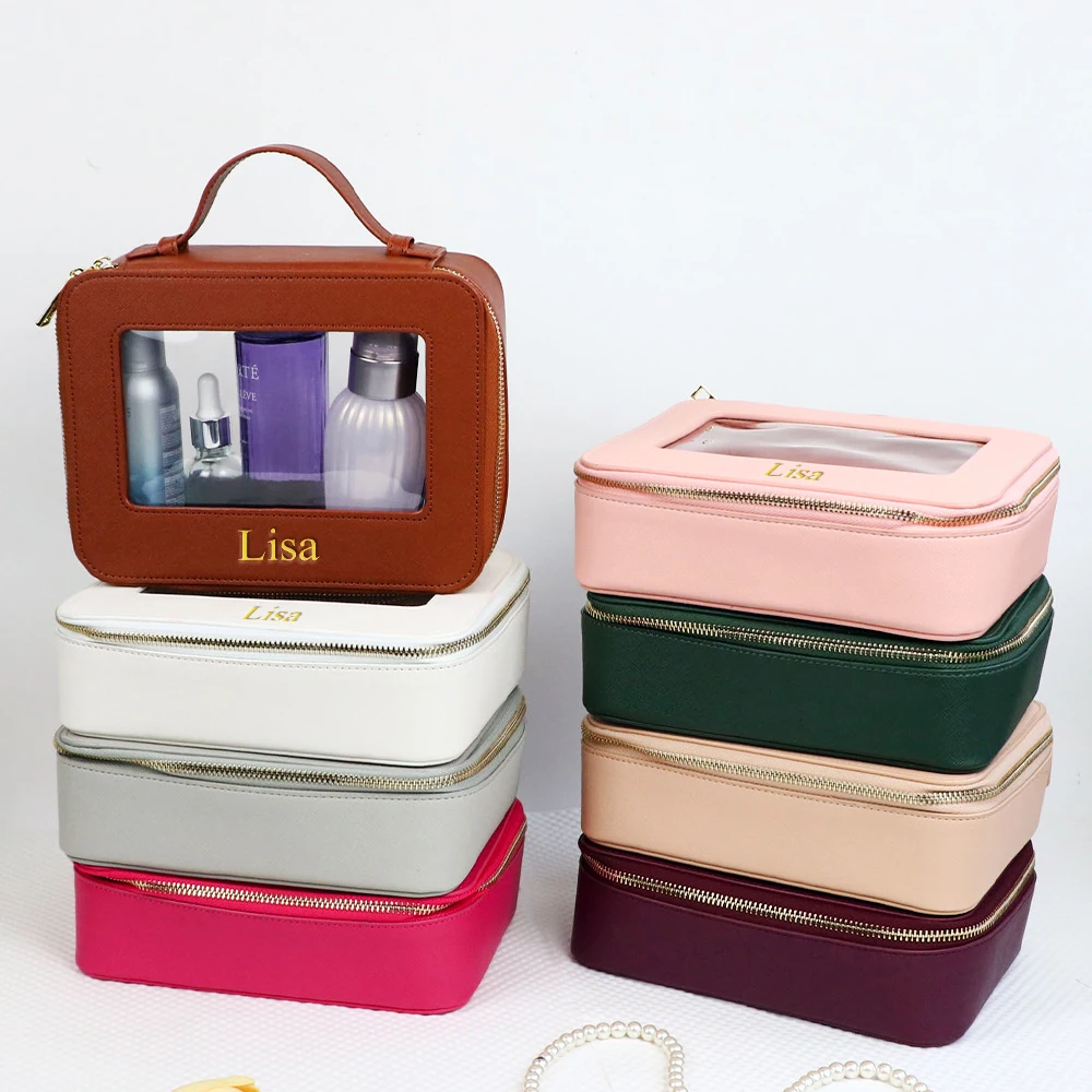 Personalisierte Maßgefertigte Leder-Kosmetiktasche, Wasserdichte Make-up-Pinsel-Aufbewahrungstasche, Tragbare PVC-Hautpflege-Aufbewahrungstasche Toilettentasche – Detail 2
