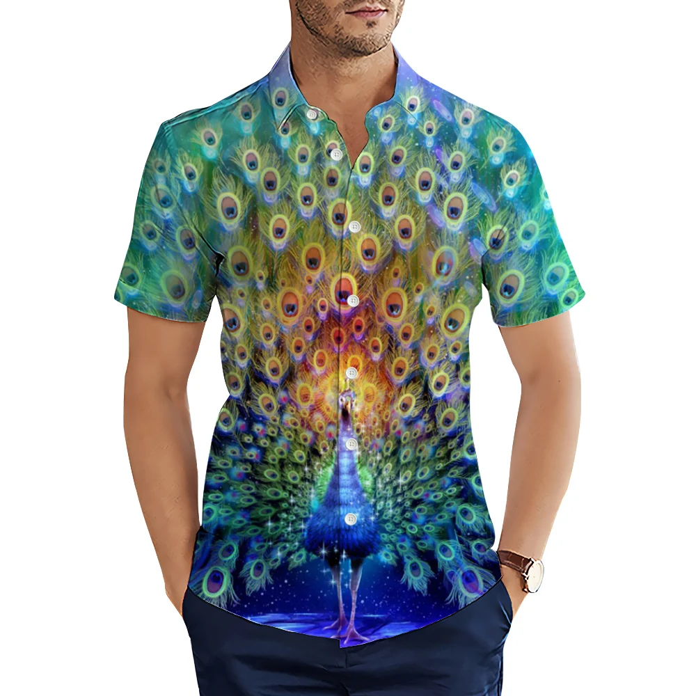 

Fashion Men Shirts Animal Peacock Feather 3D Printed Casual Shirts Summer Short Sleeve Tops Camisas S-5XL Dropshipping