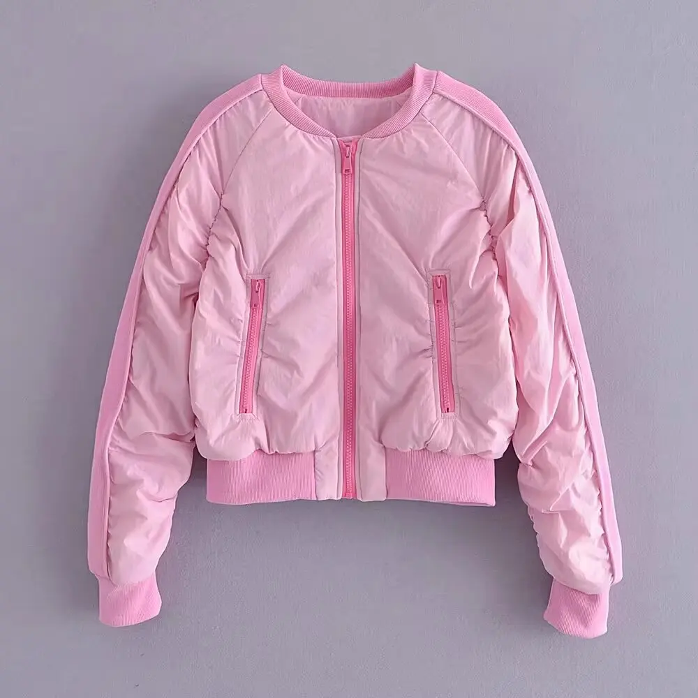 

Female Spliced Zipper Warm Winter Outwear Coat Street Style Cool Girl Clothes Pink Tops Cotton-padded Thickened Women Jacket