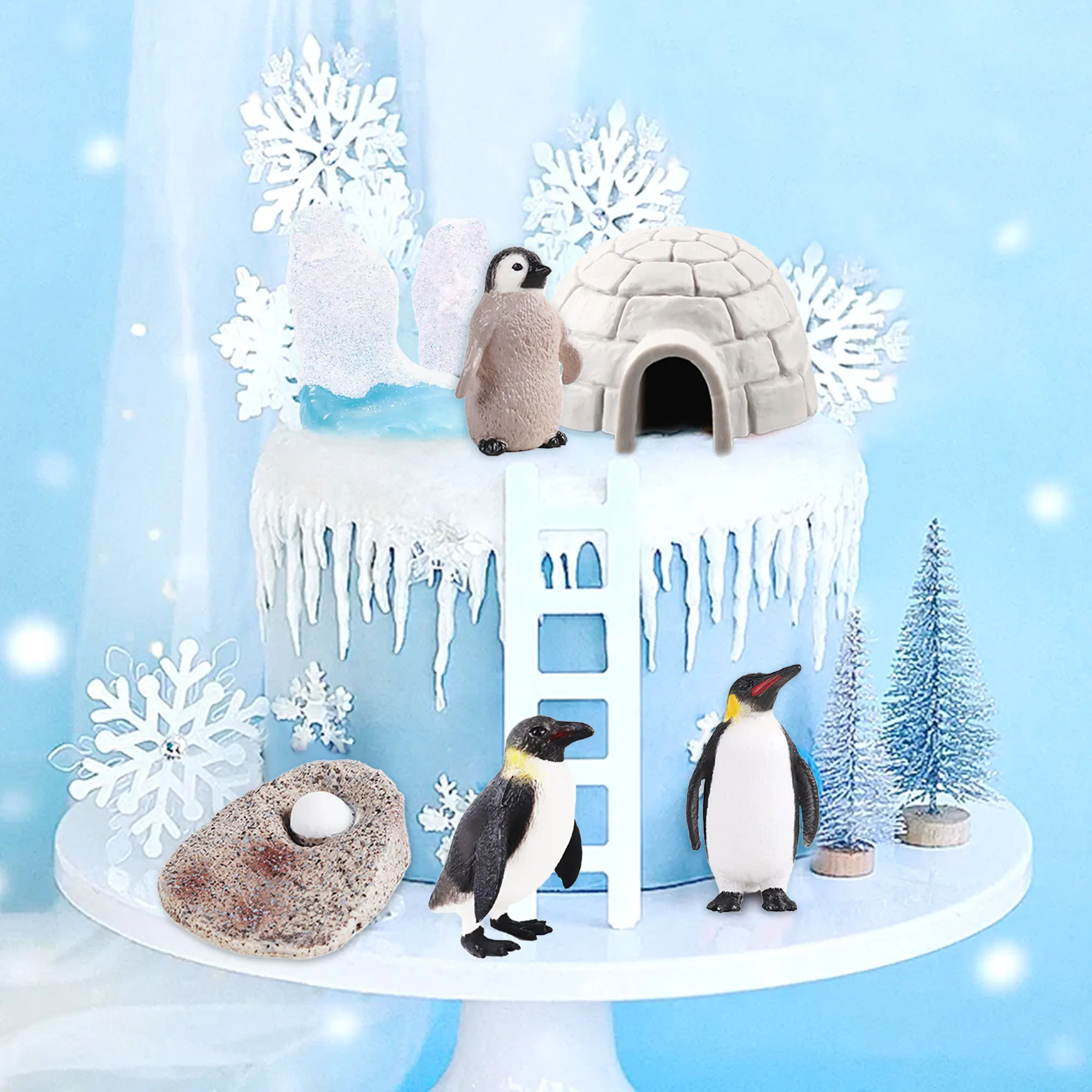 LaVenty Polar Bear Animal Cake Topper Antarctic Animal Birthday Party Supplies Winter Wonderland Party Favors