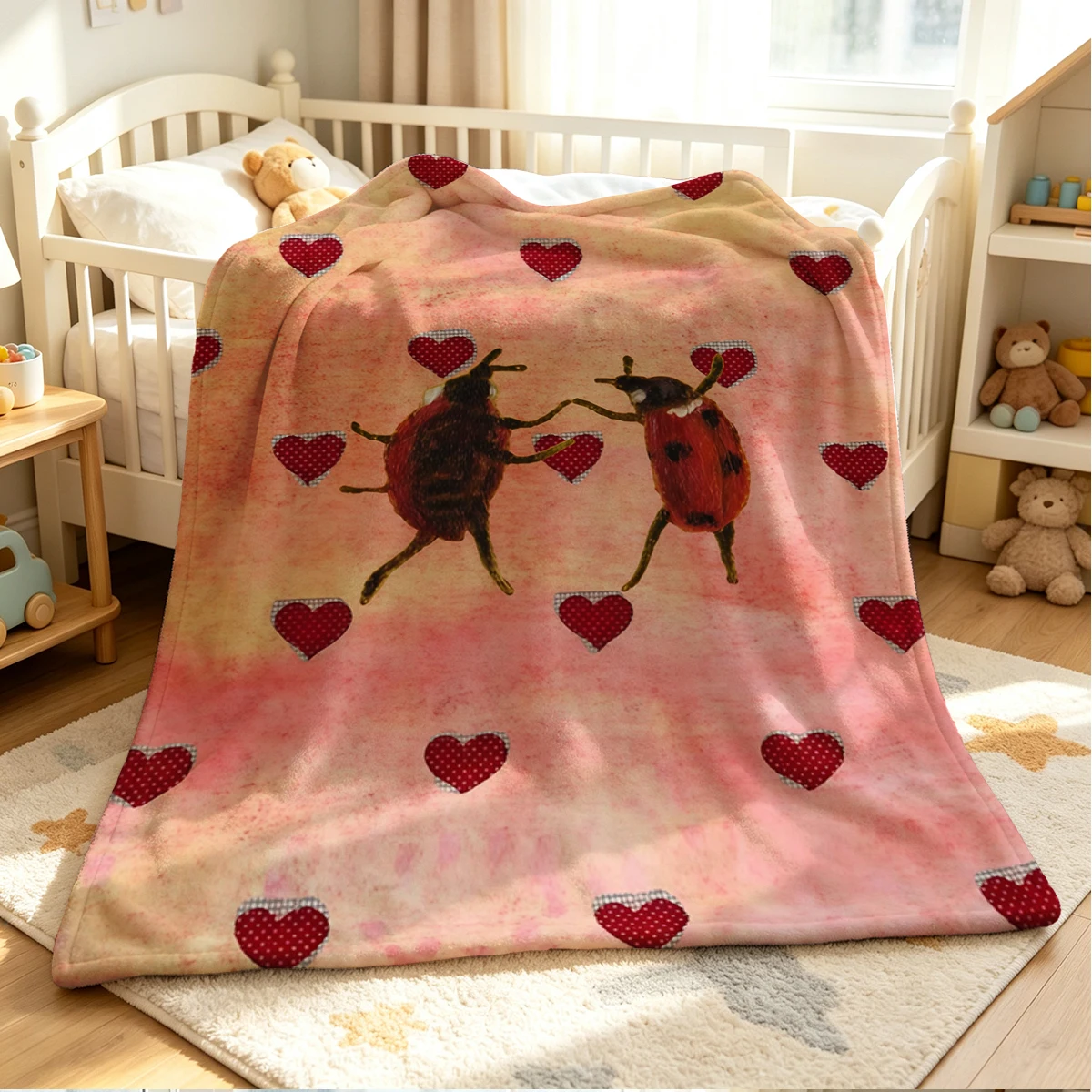 Love Beetle Flannel Blanket Warm Soft Halloween Christmas Couch Warm Cozy Decorative Decor Gift for All Season