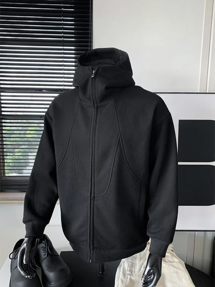 Men's Vintage Grey Zip Up Hoodie Heavyweight Casual Loose Fit Early Fall Streetwear Jacket