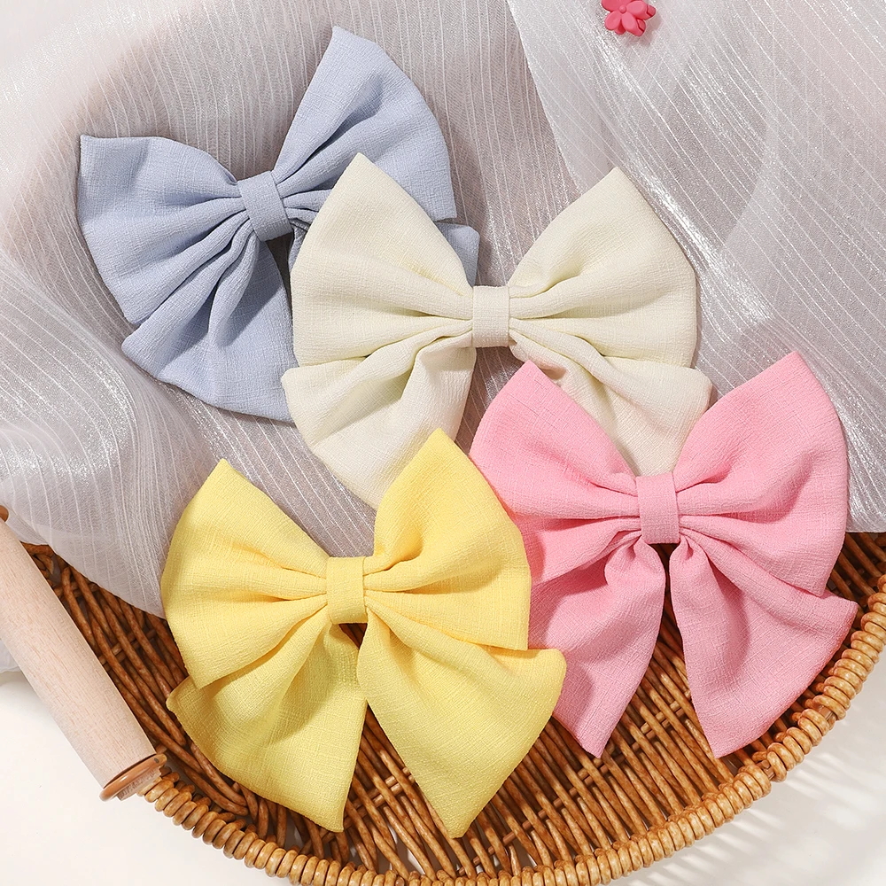 2Pcs Solid Color Cotton Hair Bows With Clip For Children Girls Handmade Hairpins Barrettes Headwear Kids Hair Accessories Gifts