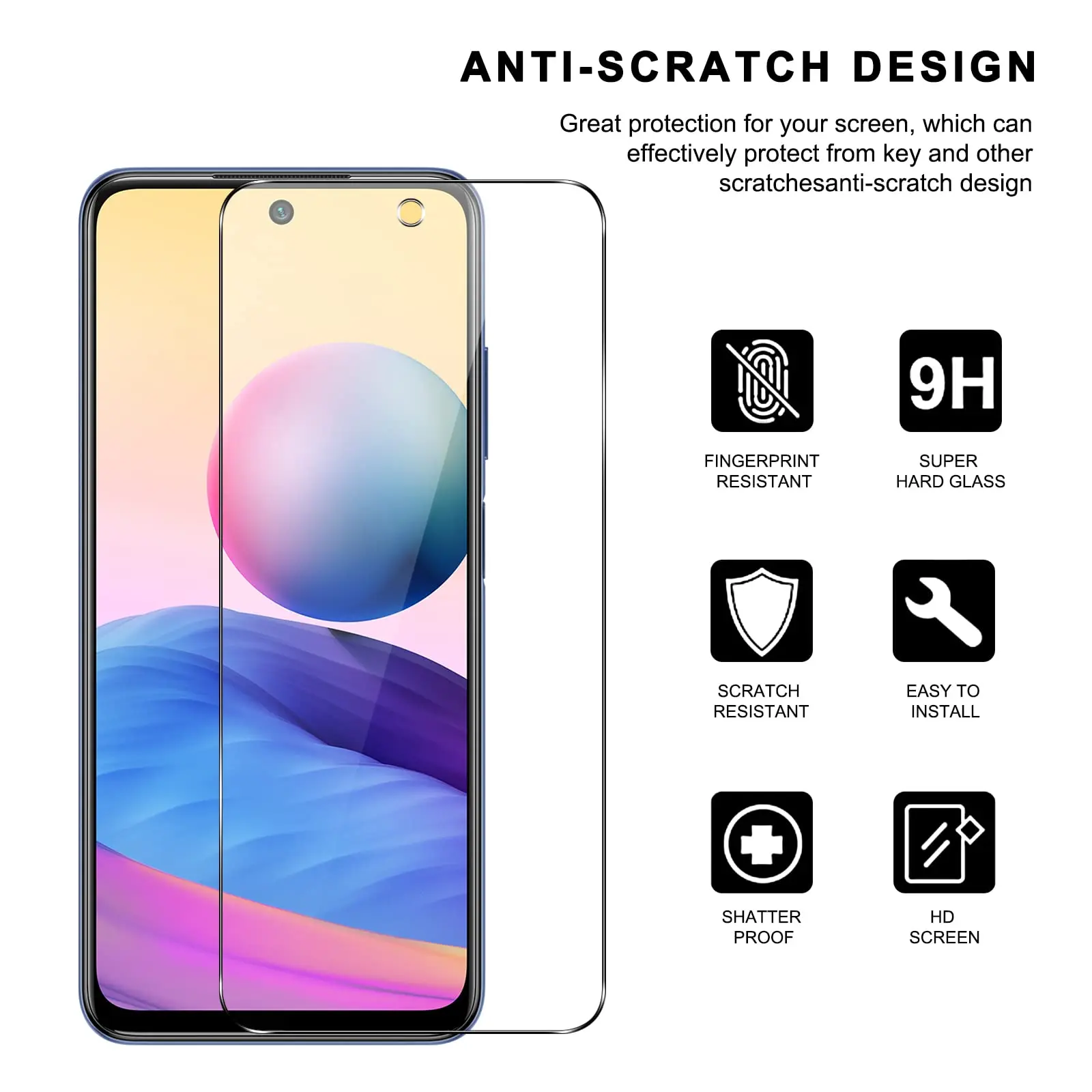 Screen Protector For Redmi Note 10 5G Xiaomi, Tempered Glass Crystal HD 9H High Aluminum Anti Scratch Case Friendly