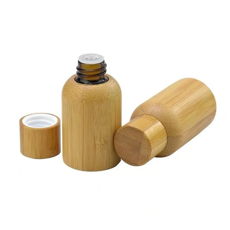 10/30/50pcs 10ml Empty Perfume Essential Oil bottle Wrapped in Bamboo Glass Container Sample Makeup Portable  Stopper Stick