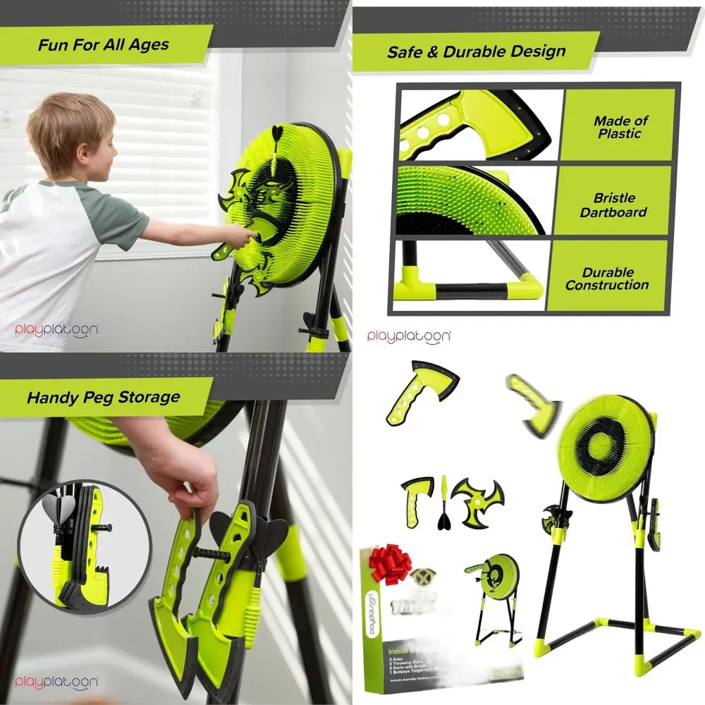 

Backyard Axe Throwing Game for Kids and Adults - 3 Toy Hatchets, Ninja Stars, Darts, and Bristle Board Fun