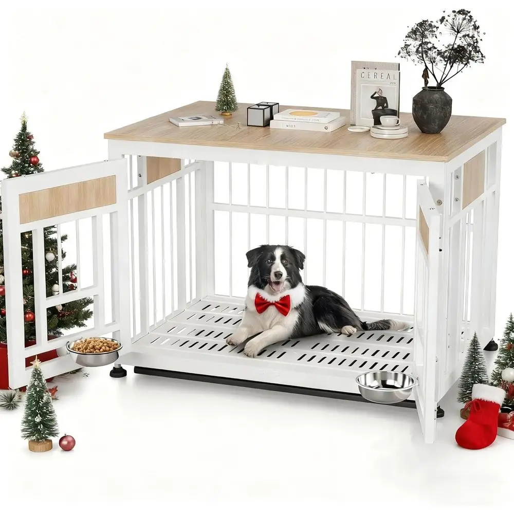 

38 Dual-Function Metal Dog Crate End Table with Hidden Kennel and Removable Tray